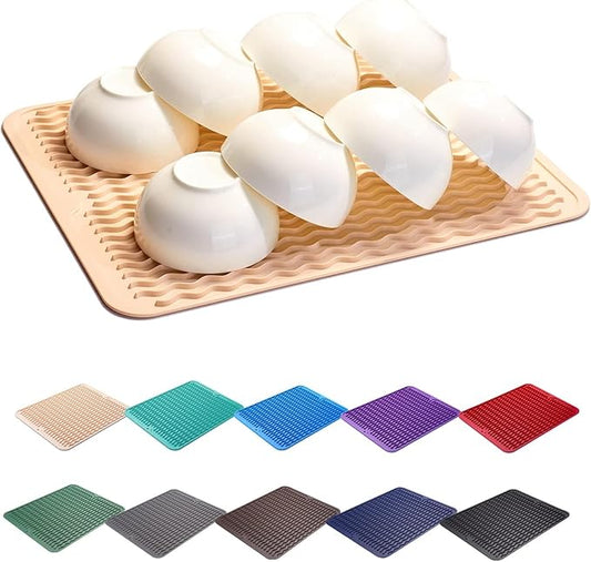 ZLR Silicone Dish Drying Mat & Heat Resistant Trivet (12" x 16") - Waterproof Counter Protector for Air Fryer, Coffee Maker - Non-Slip, BPA Free Kitchen Pad, Easy Clean Dishwasher Safe (Cassava White) by ZLR