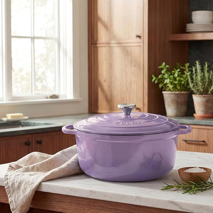 Zulay Kitchen 6 Quart Enameled Cast Iron Dutch Oven Pot with Lid – Premium Durability & Oven Safe up to 500°F – Heavy Duty Cookware Perfect for Bread Baking, Stews, Braising & Roasting - Lavender Jade - Image 2