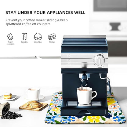 Blue and Yellow Floral Large Dish Drying Mats, Reversible Dish Drying Pads for Kitchen Counter Foldable and Stored in a Drawer,18"x24" Extra Large Draining Mat Protect for Kitchen,Bar Counter - Image 4