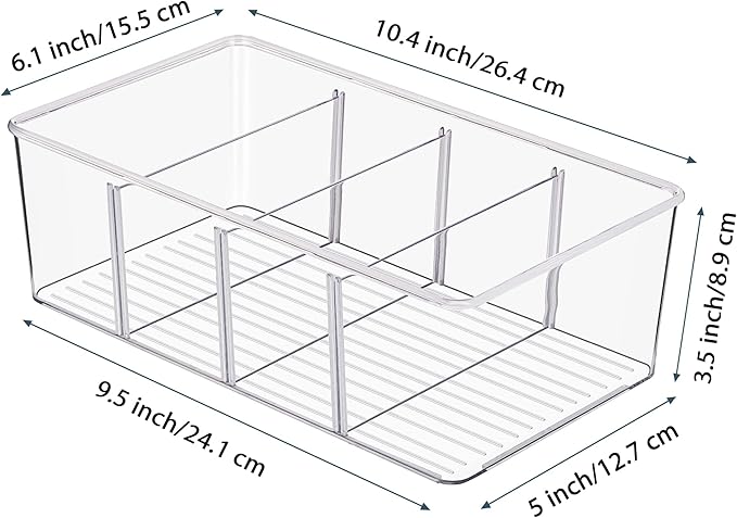 Vtopmart 8 Pack Food Storage Organizer Bins, Clear Plastic Bins for Pantry, Kitchen, Fridge, Cabinet Organization and Storage, 4 Compartment Holder for Packets, Snacks, Pouches, Spice Packets - Image 3