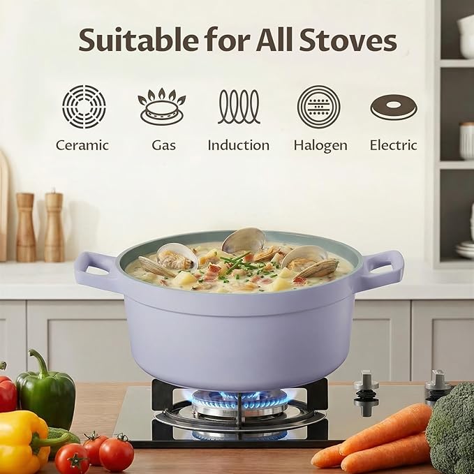 BEZIA 5.7 Quart Nonstick Ceramic Stock Pot with Lid for Family Cooking, Induction Cooking Pot with Smart-Vent Braising, Easy Cleanup, Perfect for Side Dishes, Daily Meals & Camping