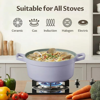 BEZIA 5.7 Quart Nonstick Ceramic Stock Pot with Lid for Family Cooking, Induction Cooking Pot with Smart-Vent Braising, Easy Cleanup, Perfect for Side Dishes, Daily Meals & Camping
