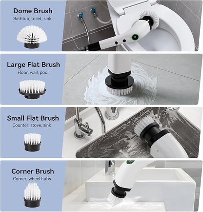 Electric Bathroom Cleaning Brush, Cordless Spin Scrubber Full Body Waterproof IPX7 with Adjustable Handle, 8 Replaceable Brush Heads for Bathtub/Kitchen/Window/Home -SD-CTB01 - Image 3