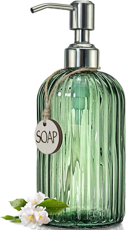 JASAI 18Oz Green Soap Dispenser with Rust Proof Pump, Refillable Bathroom Soap Dispenser with Thick Glass, Kitchen soap Dispenser for Dish soap, Hand Soap, Lotion, Body Wash. by JASAIHOME