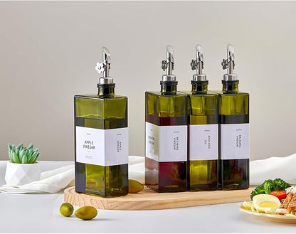 Olive Oil Dispenser Bottle for Kitchen, 16.9oz /500ml Cooking Vinegar Dispenser Bottle Set, Glass Sauce Container, Labels, Brush, Funnel, Stoppers, Green for Oil, Wine - Image 3