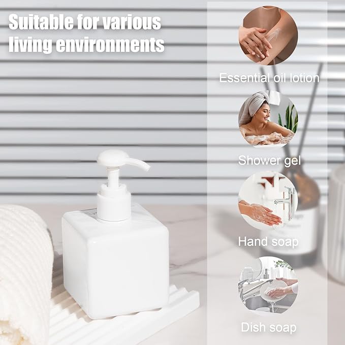 Pump Bottle, Refillable Plastic Empty Lotion Soap Dispenser Liquid Container for Bathroom Shampoo and Body Wash, 8.4oz/250ml White 2 Pack