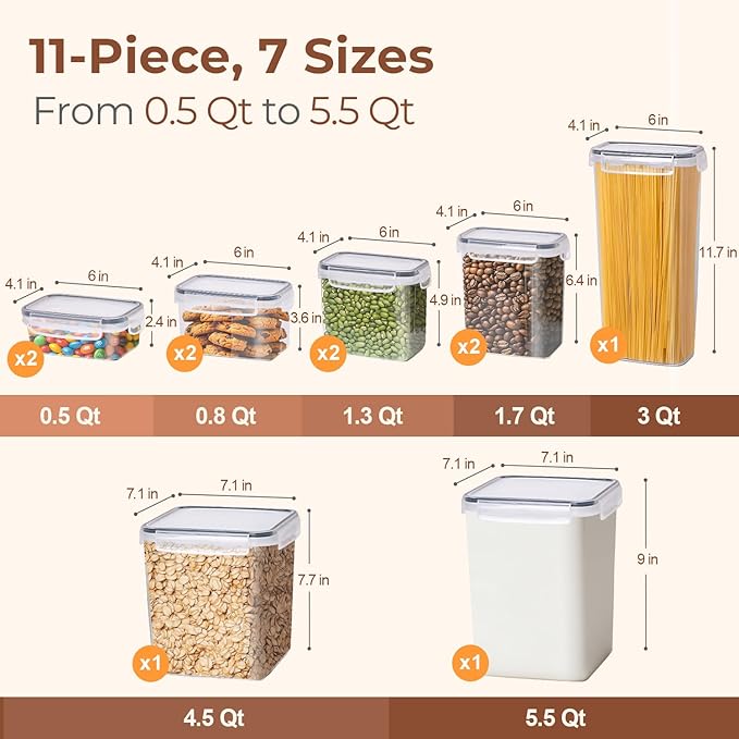 ComSaf Airtight Food Storage Containers with Lids, 11 Pcs Canisters Sets for the Kitchen, Plastic Pantry Organizers and Storage for Cereal, Flour, Sugar,Kitchen Storage Containers Include Labels - Image 2