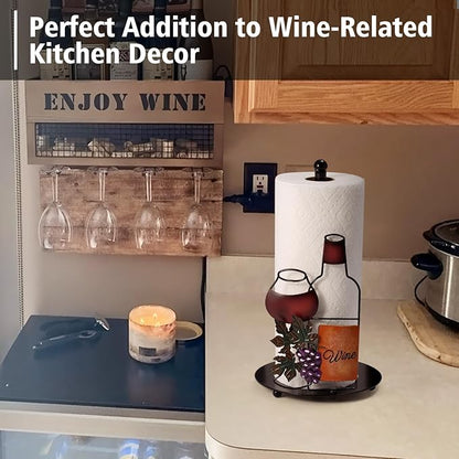 Wine Paper Towel Holder Countertop - Grape&Wine Decor Gifts, Cute Rustic Country Vintage Farmhouse Kitchen Decorations, Roll Dispenser with Weighted Base - Image 6
