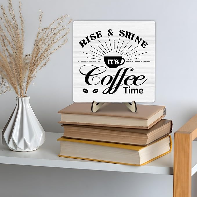 Vintage Coffee Bar Wooden Plaque Desk Sign, Farmhouse Wood Plaque Tabletop Decor for Cafe Bar Kitchen Office,Coffee Station Accessories 5.9x5.9Inch(Coffee- White02) - Image 8