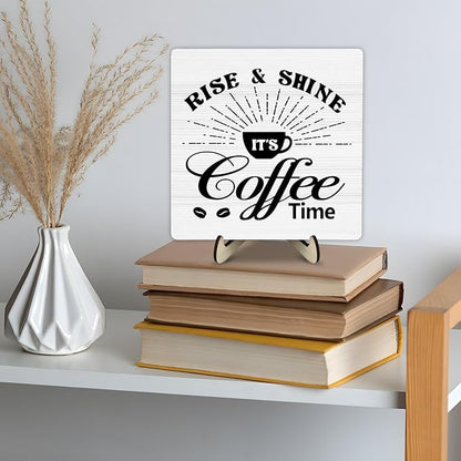 Vintage Coffee Bar Wooden Plaque Desk Sign, Farmhouse Wood Plaque Tabletop Decor for Cafe Bar Kitchen Office,Coffee Station Accessories 5.9x5.9Inch(Coffee- White02) - Image 8