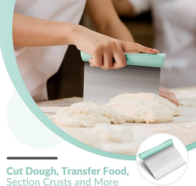 Upgraded 304 Stainless Steel Multi-Purpose Bench Scraper with Measurement Marks, Dishwasher Safe, Dough Cutter for Pizza, Bread and Cookie Dough Vegetable Chopper, Baking Supplies, Mint Green - Image 3