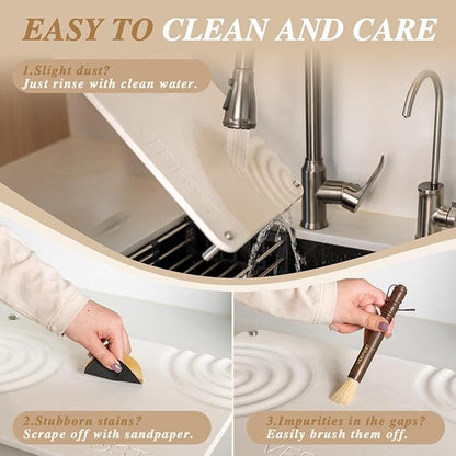 Pearl White 2PCs Large Drying Stone for Kitchen Counter, Stone Dish Drying Mat for Kitchen Counter, Quick Dry Mat with Non-slip Feet