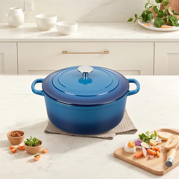 EDGING CASTING Enameled Cast Iron Dutch Oven Pot with Lid, 7 Quart, Round Dutch Ovens for Bread Baking, Bread Oven, Oven Safe up to 500°F, Lake Blue - Image 9