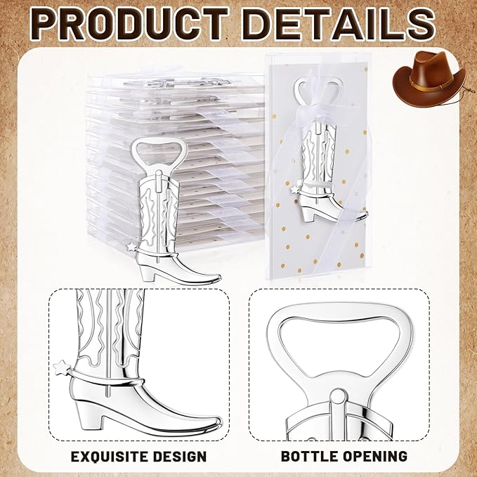 Hortsun 36 Sets Cowboy Boot Bottle Openers Baby Shower Bottle Opener Favors for Guest Party Bottles Opener Gifts Bulk for Baby Shower Wedding Birthday Party Favor Decoration Supplies(Silver)