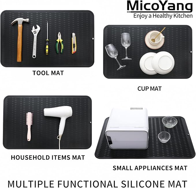 MicoYang Silicone Dish Drying Mat for Multiple Usage,Easy clean,Eco-friendly,Heat-resistant Silicone Mat for Kitchen Counter or Sink,Refrigerator or Drawer Liner Black 3XL 28 inches x 18 inches - Image 4