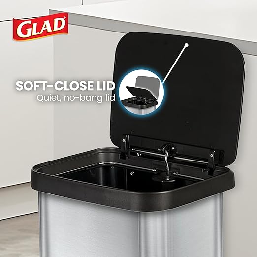 Glad GLD-74506 Stainless Steel Step Trash Can with Clorox Odor Protection | Large Metal Kitchen Garbage Bin with Soft Close Lid, Foot Pedal and Waste Bag Roll Holder, 13 Gallon, Stainless - Image 4