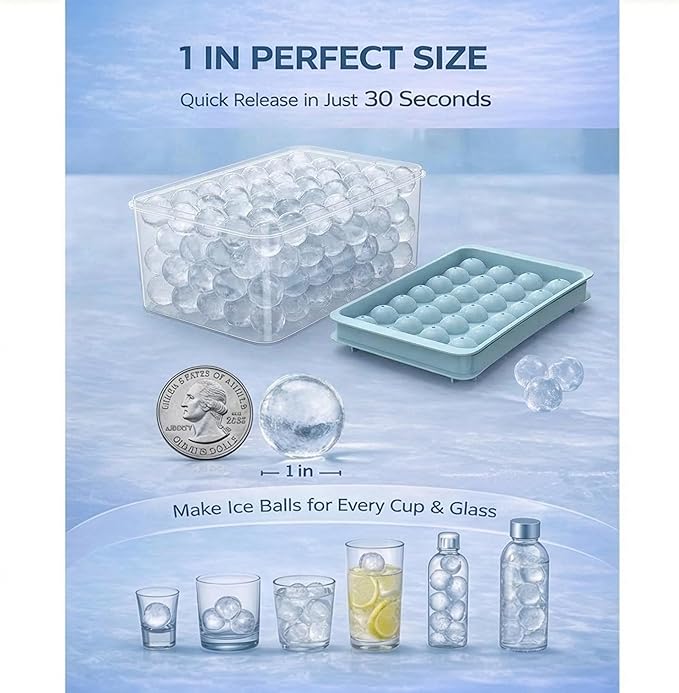 WIBIMEN Ice Cube Tray with Lid and Bin - Round Ice Trays for Freezer with Lid - Ice Cube Trays for Freezer with Ice Container (1"-2PACK Blue) - Image 3