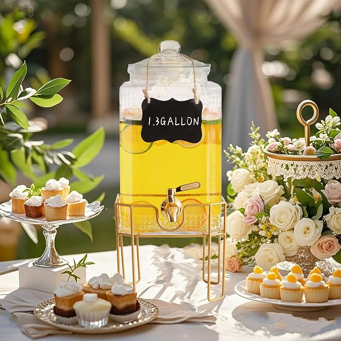 1.3 Gallon Beverage Dispenser with Stand,Stainless Steel Spigot-Lemonade Drink Dispenser for Parties and Weddings,Ideal for Juice,Coffee,Sangria