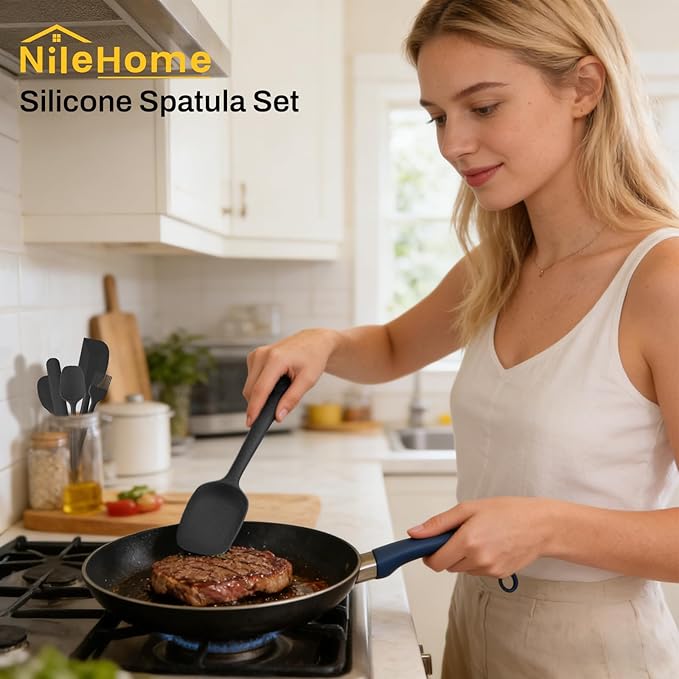 NileHome Silicone Spatula Set, 6 Pieces Food Grade Kitchen Utensils with Silicone Brush Heat Resistant BPA-free Rubber Spatula for Scraping, Baking, Cooking, Mixing - Image 7
