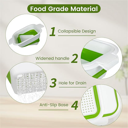 Collapsible Colander Set with Strainer Bowl, 2 in 1 Fruit Washing Basket with Strainer, 5 + 3 QT Plastic Colanders for Kitchen, Foldable Double Layered Colander Bowl for Berry, Vegetable, Green - Image 6