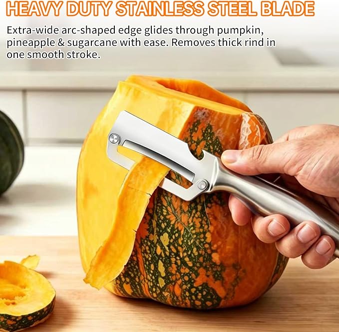 2-in-1 Multifunctional Vegetable Peeler for Kitchen, Heavy Duty Stainless Steel Blade with Wide Arc-Shaped Edge, Premium Fruit and Vegetable Peeler for Butternut Squash Pumpkin Pineapple Sugarcane - Image 3