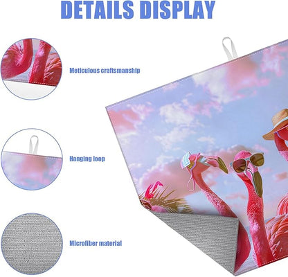 Spring Summer Flamingo Dish Drying Mat for Kitchen Counter Drying Pad Absorbent Reversible Dish Drainer Rack Mats Draining Pad 18"x24"Inch