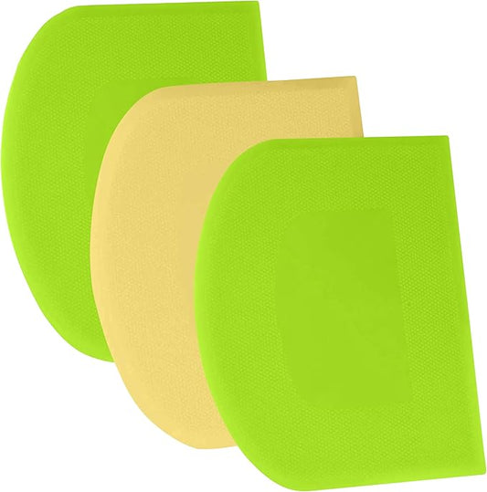SURDOCA Dough Scraper Bench Scraper - 3P 8.3x5.5" Plastic Flexible Bowl Scraper, Sharp Edge & Angles Cake Scraper. Non-Slip Bakeware Decorating Tools Sculpting & Modeling Tools - Green+Yellow+Green by SURDOCA