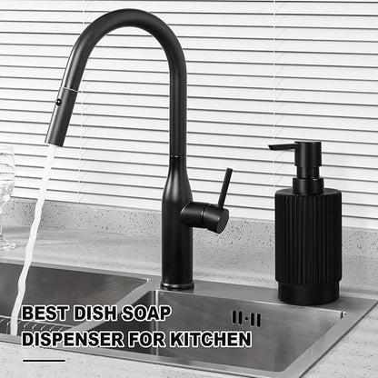 VIMERPA Black Soap Dispenser, 11 fl oz Hand Soap Dispensers for Bathroom, Matte Black Ribbed Glass Dish Soap Dispenser for Kitchen with Pump, Modern Refillable Liquid Soap Pump Bottle