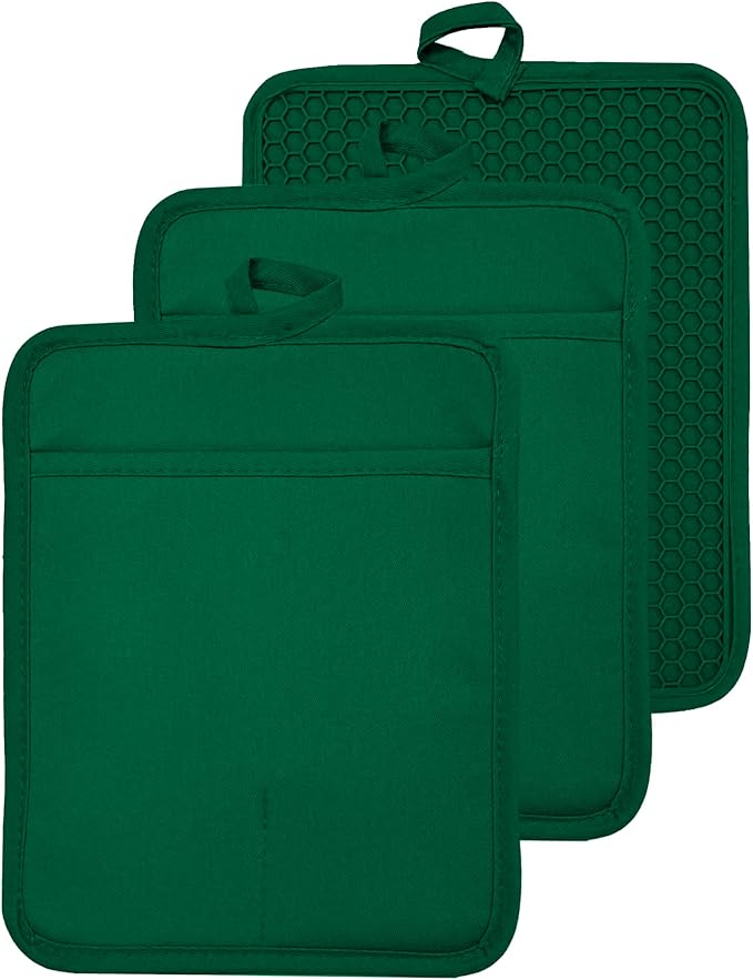 Oven Pot Holder with Pocket Cotton Heat Resistant Coaster Potholder Kitchen Hot Pad Oven Mitts for Cooking and Baking Square 7"x9" (Jasper, Silicone) by VEIKERY