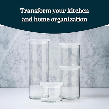 Libbey Stacking Cylinder Assorted Storage Jars, Stackable Glass Jars Set of 4, Airtight Plastic Lids, Dishwasher Safe Food Jars for Storing Dry Goods - Image 2