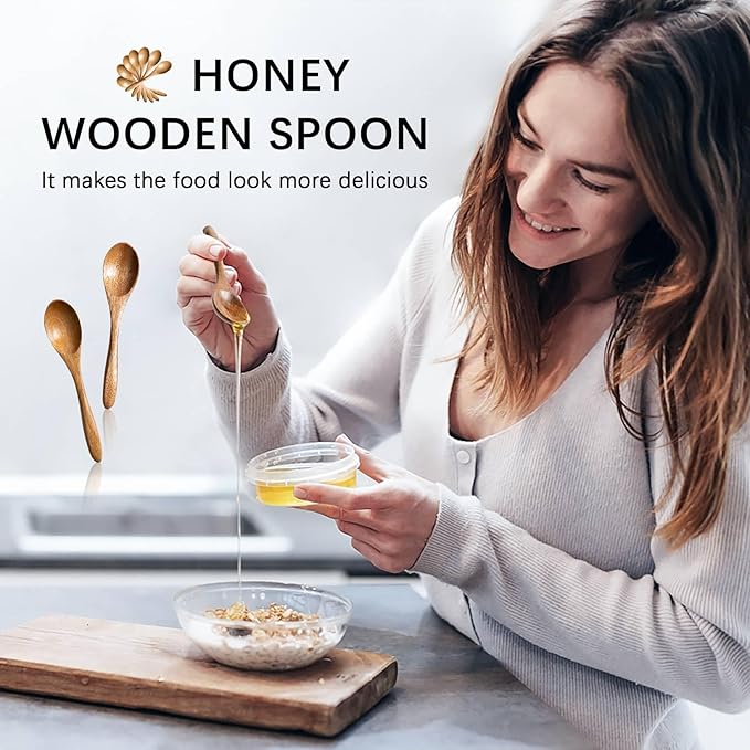 7 PCS Small Wooden Spoons, 5.8 Inch Honey Spoons for Tea, Acacia Wooden Honey Teaspoon for Coffee, Little Tiny Wood Spoons, Bamboo Table Spoon for stirring, Wooden Spoons for Utensils Set - Image 2