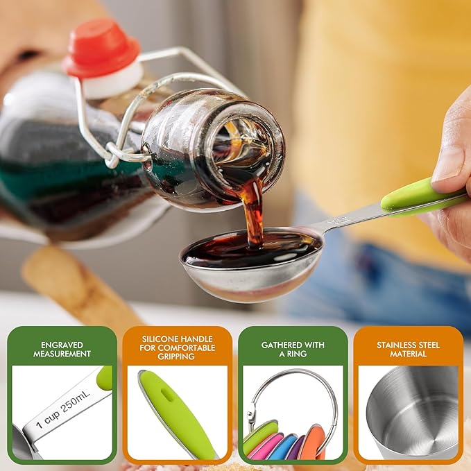 HOTEC 10-Pack Measuring Cups &Spoons Set, Kitchen Gadagets Cooking Baking, Measuring Spoons, Heavy Duty & Dishwasher Safe for Dry and Liquid Ingredients, Multicolor - Image 6