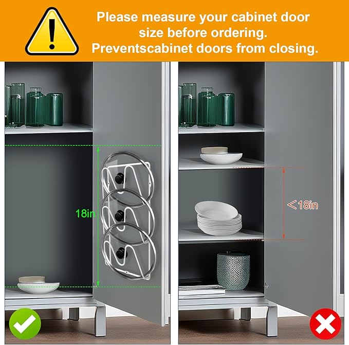 2 Pack Pot-Lid-Organizer, 6-Tier Pots and Pans Lid-Organizer for Cabinet Door/Wall, No Drilling Adhesive Wall/Door Mounted Rustproof Pot-Lid-Holder for Kitchen Organization - White - Image 3