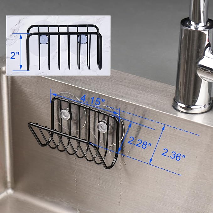 Toplife Sponge Holder for Kitchen Sink, Rust-Proof Suction Cup Sponge Caddy - Black - Image 3