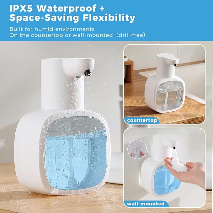 Automatic Foaming Soap Dispenser, 17oz/500ml Touchless Rechargeable with 4-Level Adjustable & IPX5 Waterproof - Level Display for Wall/Tabletop Use in Bathroom, Kitchen, White - Image 5