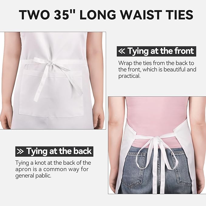 NLUS 2 Pack White Aprons with 2 Pockets for Women Men Kitchen Aprons with Pockets, Chef Aprons for Baking BBQ Cooking - Image 5