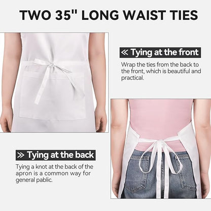 NLUS 2 Pack White Aprons with 2 Pockets for Women Men Kitchen Aprons with Pockets, Chef Aprons for Baking BBQ Cooking - Image 5
