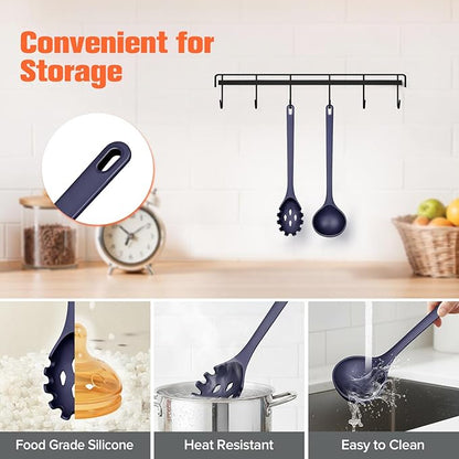 Silicone Spaghetti Spoon&Soup Ladle Cooking Utensils Set of 2,No Scratch for Nonstick Cookware,BPA Free, 450℉ Heat Resistant (BLUE) - Image 4