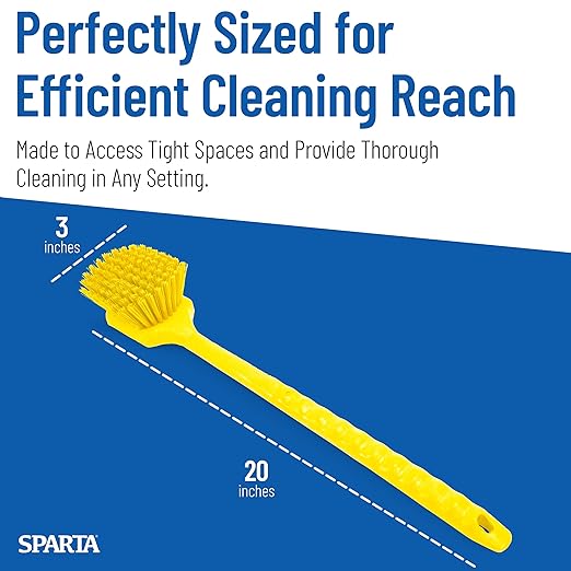 SPARTA 20" Floater Scrub Brush with Long Handle, Oil-Resistant Polyester Bristles, Multiple Trim Angles, Foam-Injected Polymer Block, Commercial Cleaning Tool, Yellow