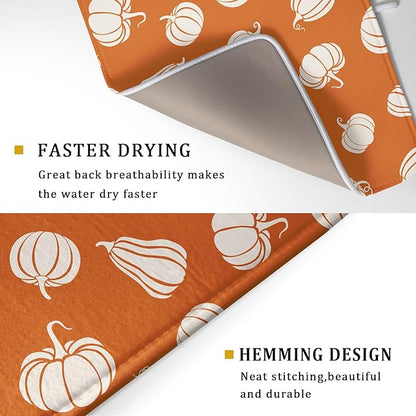 Fall Dish Drying Mat for Kitchen Counter Autumn White Pumpkins Festival Microfiber Absorbent Dish Draining Reusable Washable Foldable Extra Large 18"x24" - Image 3