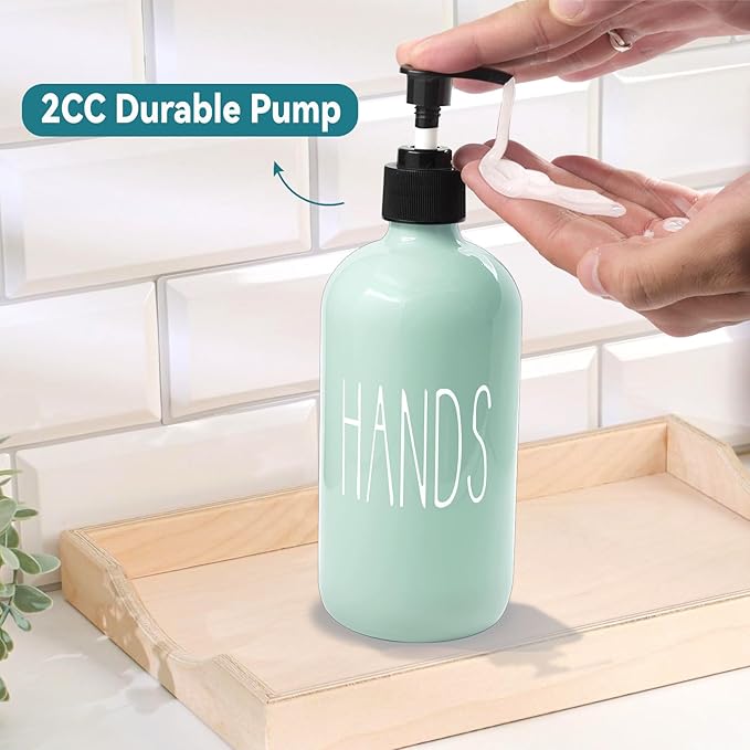 COHOSEGE Glass Soap Dispenser Set 2 Pack,16 Oz Dish Soap Dispenser for Kitchen Sink,Green Kitchen Accessories and Kitchen Decor,Green Decorations and Kitchen Utensils for Kitchen - Image 6