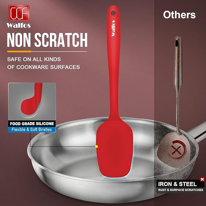 Walfos Silicone Spatula Set of 5-600°F Heat Resistant Kitchen Scraper Spatulas, Strong Steel Core and One-Pieces Seamless Design, Great for Cooking Mixing & Baking - BPA Free & Dishwasher Safe (Red) - Image 4