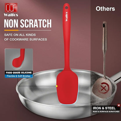 Walfos Silicone Spatula Set of 5-600°F Heat Resistant Kitchen Scraper Spatulas, Strong Steel Core and One-Pieces Seamless Design, Great for Cooking Mixing & Baking - BPA Free & Dishwasher Safe (Red) - Image 4