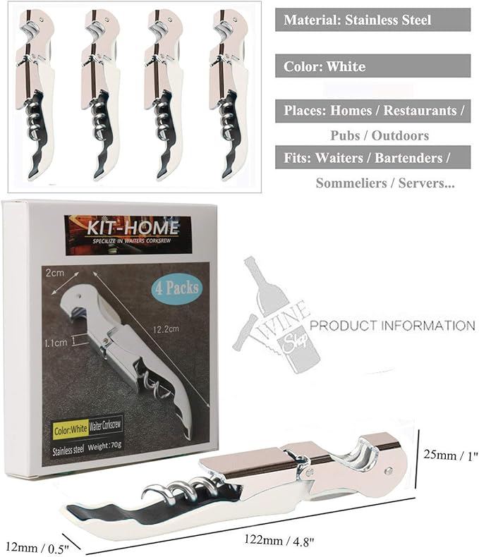 Professional Waiter Corkscrew Wine Openers Set(4PCS), Heavy Duty Stainless Steel Hinges Wine Key for Restaurant Waiters, Sommelier, Bartenders - Image 2