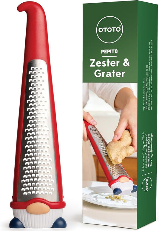 OTOTO Grater - Stainless Steel, BPA Free, Dishwasher Safe, Fun Kitchen Gadget, Vegetable Shredder, Cute Kitchen Gifts & Accessories (Pepito Gnome Grater, Red)