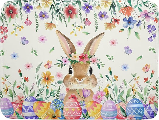 Giwawa Easter Rabbit Dish Drying Mat Spring Flower Dish Drainer Rack Mats 18x24 inch Absorbent Microfiber Fast Dry Pad Kitchen Counter Accessories