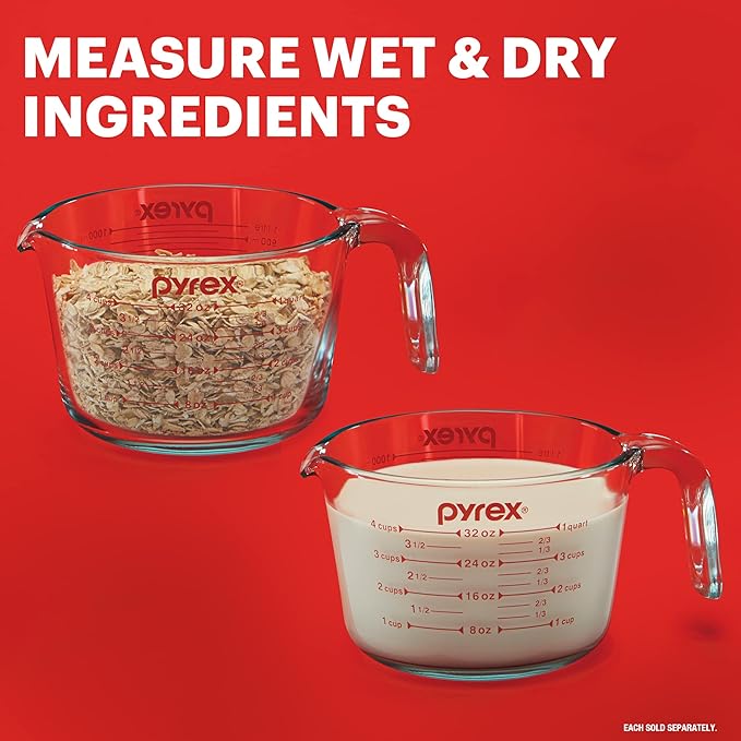 Pyrex 4-Cup Glass Measuring Cup For Baking and Cooking, Dishwasher, Freezer, Microwave, and Preheated Oven Safe, Essential Kitchen Tools - Image 2