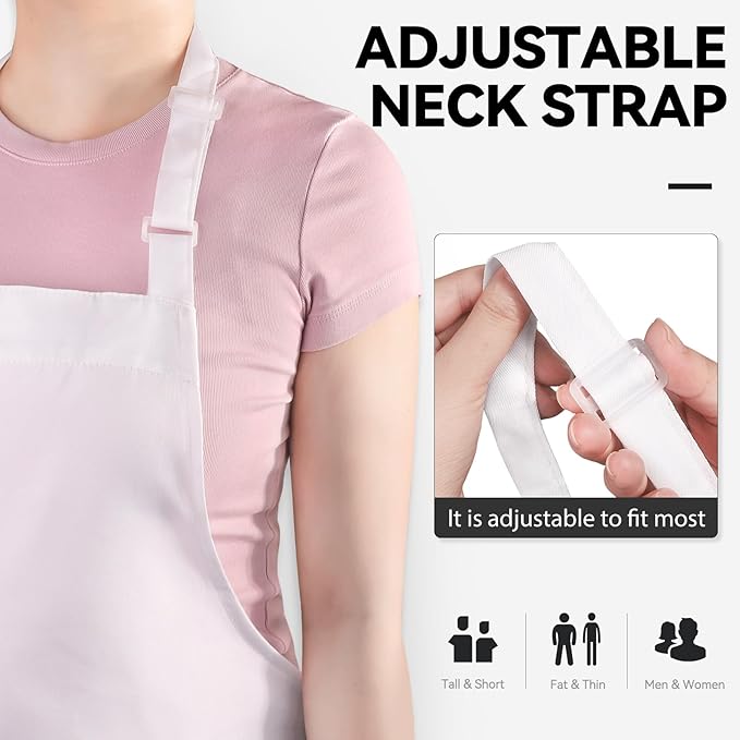 NLUS 2 Pack White Aprons with 2 Pockets for Women Men Kitchen Aprons with Pockets, Chef Aprons for Baking BBQ Cooking - Image 4