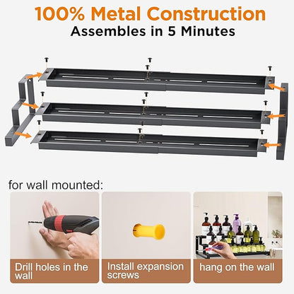 3-Tier Spice Rack Organizer for Kitchen Cabinet or Pantry, 16"-29" Expandable Spice Organization Shelf, Seasoning Organizer, Metal Display Shelf, Slip-Resistant Design for Jars and Bottles, Black - Image 7