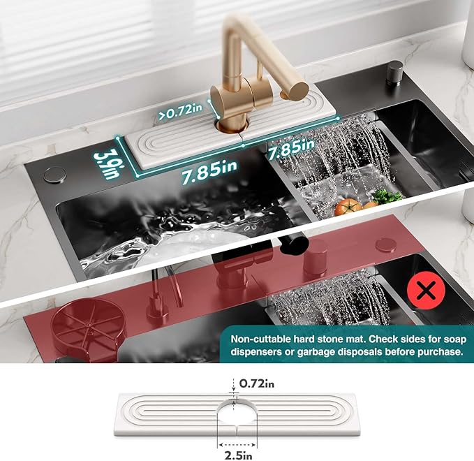 Eormoe Kitchen Sink Faucet Mat - 15.7in Diatomite Sink Protectors for Kitchen Sink, Stone Sink Splash Guard for Kitchen Counter Sink Accessories (Light Grey, 15.7'' x 3.9'') - Image 2